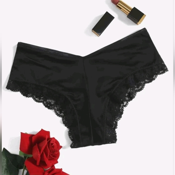 NEW Sexy Cut Out Lace Trim Cheeky Back Panty Black - Picture 5 of 7